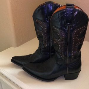 Black Frye leather cowboy boots